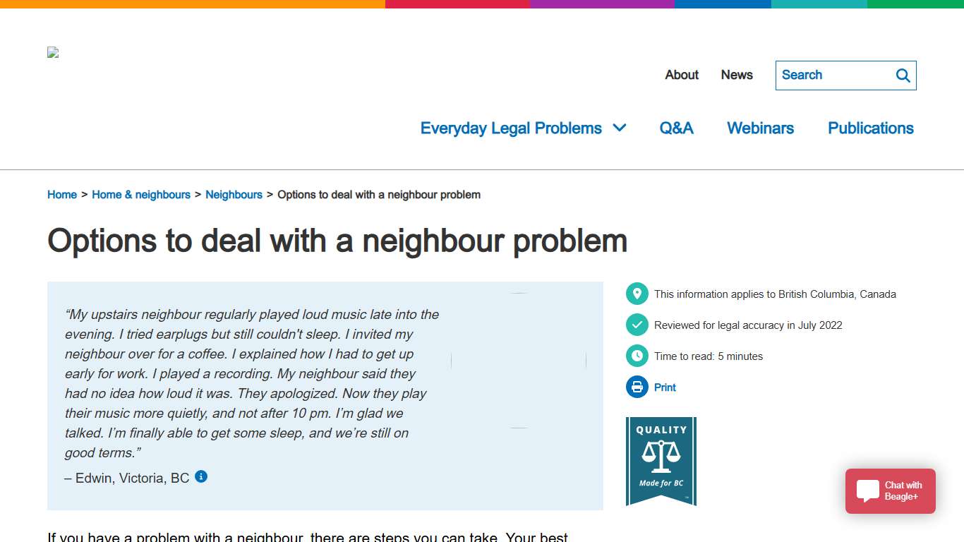 Options to deal with a neighbour problem People's Law