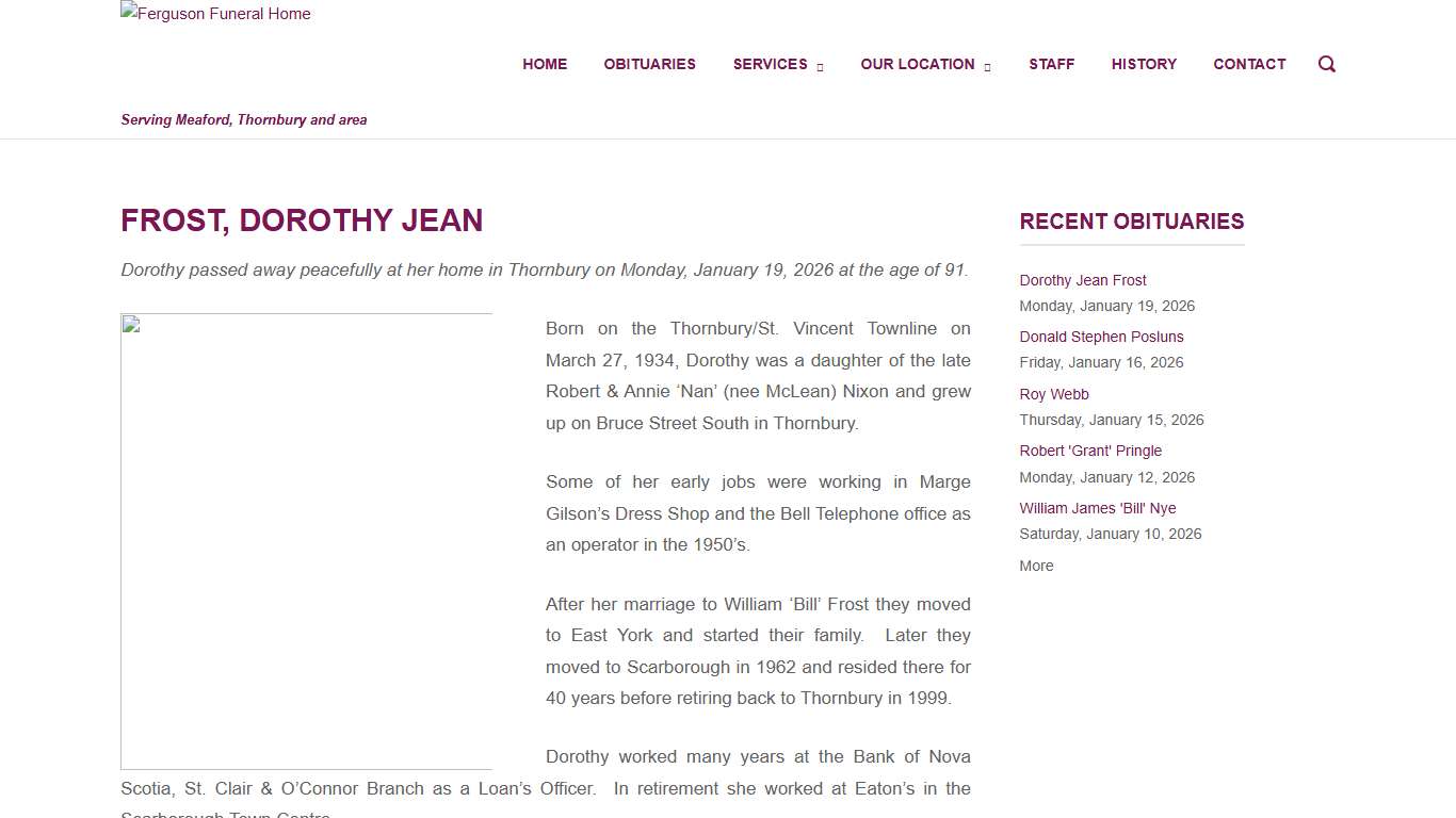 Dorothy Jean Frost Obituary - Ferguson Funeral Home